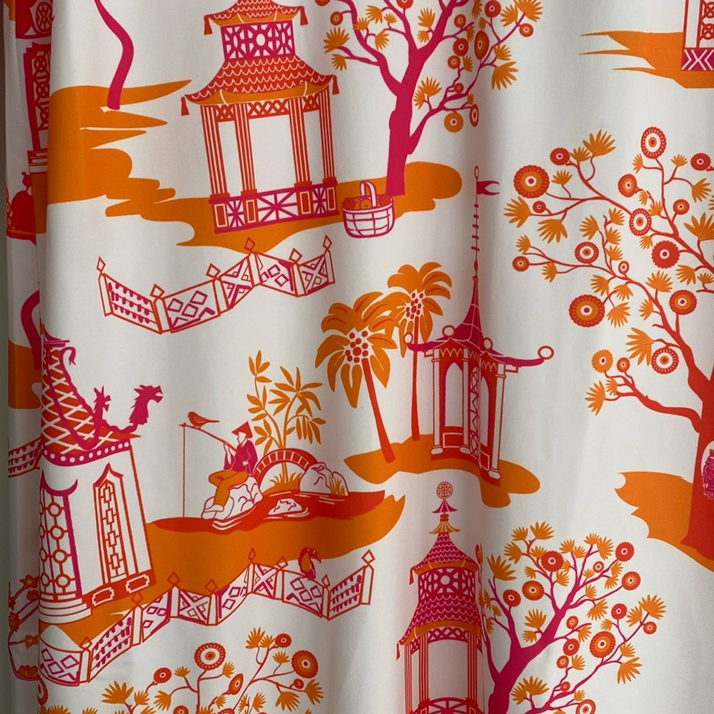 Gretchen Scott Designs White Dress with Pink and Orange Pagoda Print